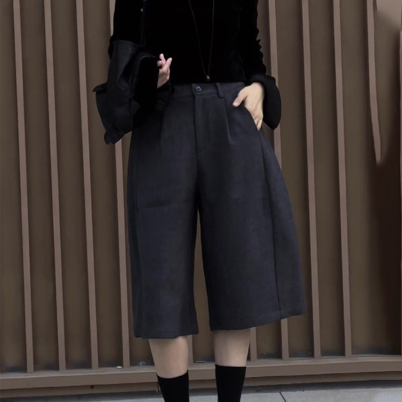 欧货高端定制灰色毛呢大码阔腿裤