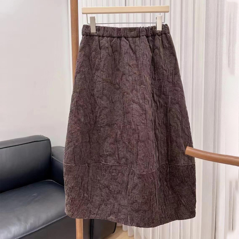 高端定制棕色复古肌理感半身裙女