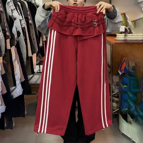 欧货高端定制红色大码阔腿裤女