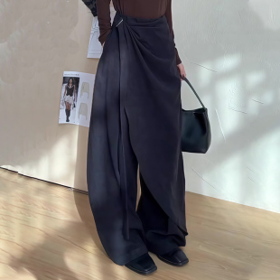 气质垂感舒适裤 新款 子 女2025冬季 欧货高端定制蓝色屁帘设计阔腿裤