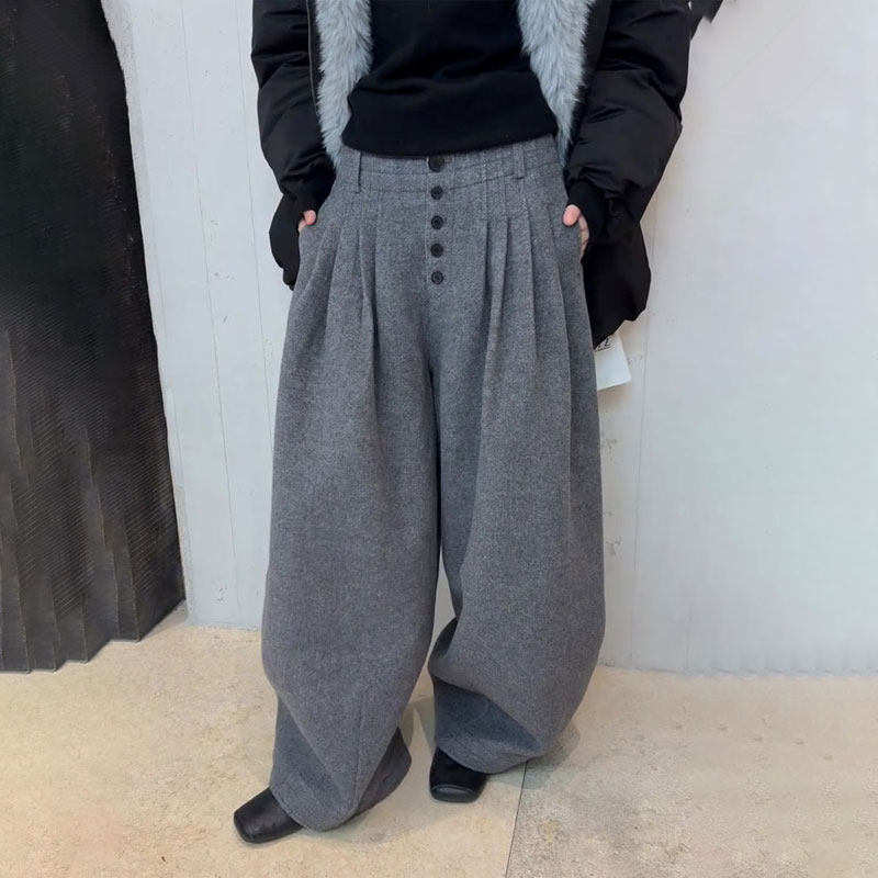 欧货高端定制灰色褶皱大码阔腿裤女2025冬季新款加厚慵懒风休闲裤,女装/女士精品,大码裤装,淘宝优惠券,粉丝福利购,淘宝优惠卷