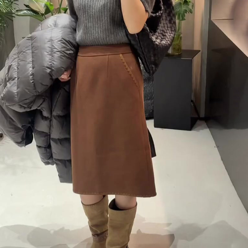 欧货高端定制咖色大码半身裙女