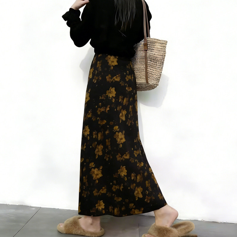 欧货高端定制黑色毛呢大码半身裙女2026早春新款黄色印花A字裙子,女装/女士精品,大码半身裙,淘宝优惠券,粉丝福利购,淘宝优惠卷