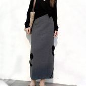 新款 欧货高端定制灰色毛呢大码 半身裙女2025冬季 加厚立体花A字裙