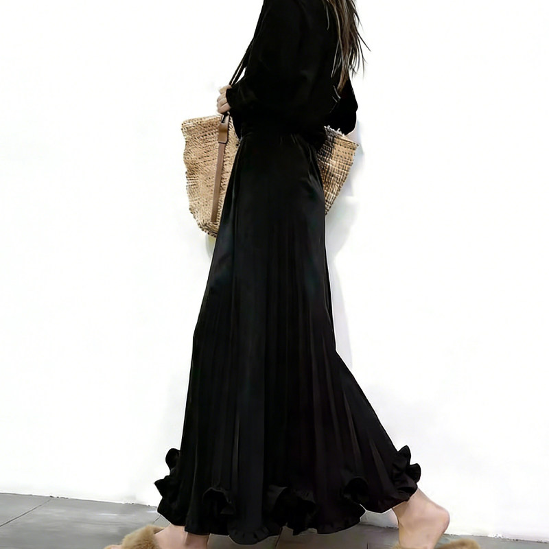 欧货高端定制黑色毛呢大码半身裙女2025冬季新款加厚木耳边大摆裙,女装/女士精品,大码半身裙,淘宝优惠券,粉丝福利购,淘宝优惠卷