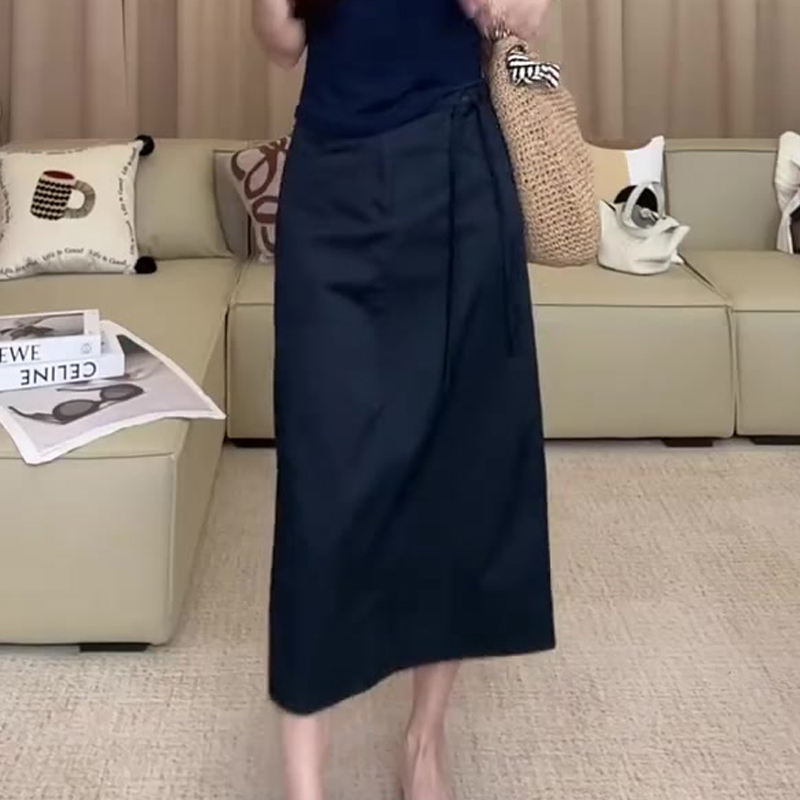 藏青色抽绳酷拽工装风开叉裙女