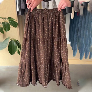 欧货高端定制奶茶棕色大码 碎花减龄A字裙子 半身裙女2026早春新款
