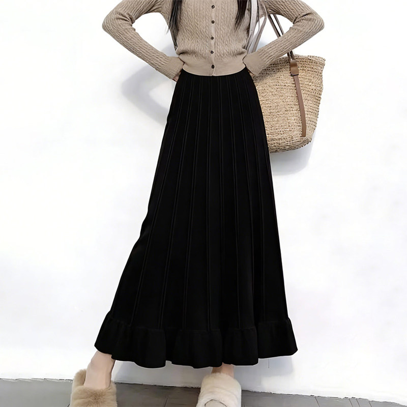 欧货高端定制黑色毛呢大码半身裙女2026早春新款荷叶边轻熟大摆裙,女装/女士精品,大码半身裙,淘宝优惠券,粉丝福利购,淘宝优惠卷