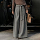 阔腿裤 女2026春季 新款 高端定制灰色毛呢大码 小众慵懒风绑带休闲裤