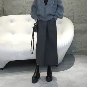 黑色大码长款宽松加厚半身裙女2024年冬季新款简约百搭休闲开叉裙