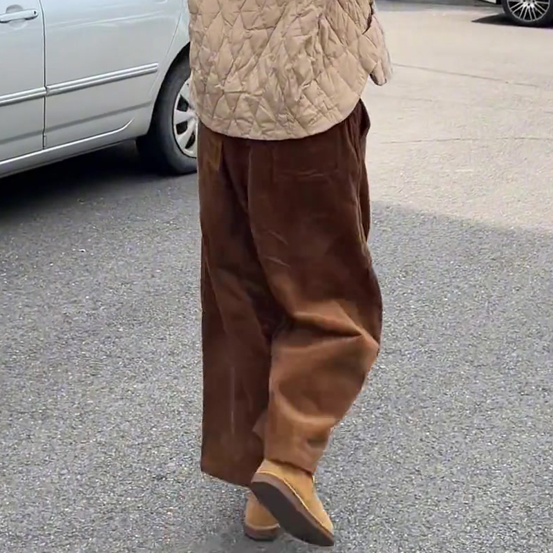 高端定制棕色灯芯绒大码阔腿裤女