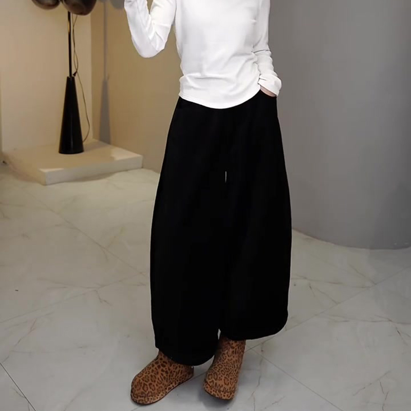 欧货高端定制黑色松弛大码阔腿裤