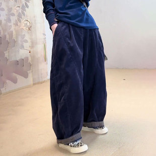 加厚小众休闲裤 女2025秋冬新款 子 阔腿裤 欧货高端定制蓝色棉麻大码