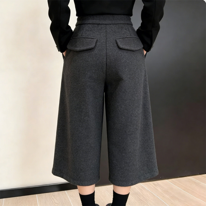 欧货高端定制深灰色毛呢大码阔腿裤女2026早春新款慵懒风休闲裤子,女装/女士精品,大码裤装,淘宝优惠券,粉丝福利购,淘宝优惠卷