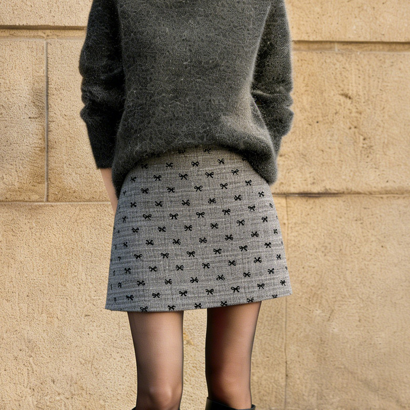 欧货高端定制浅灰色毛呢大码半身裙女2026早春新款蝴蝶结A字裙子,女装/女士精品,大码半身裙,淘宝优惠券,粉丝福利购,淘宝优惠卷