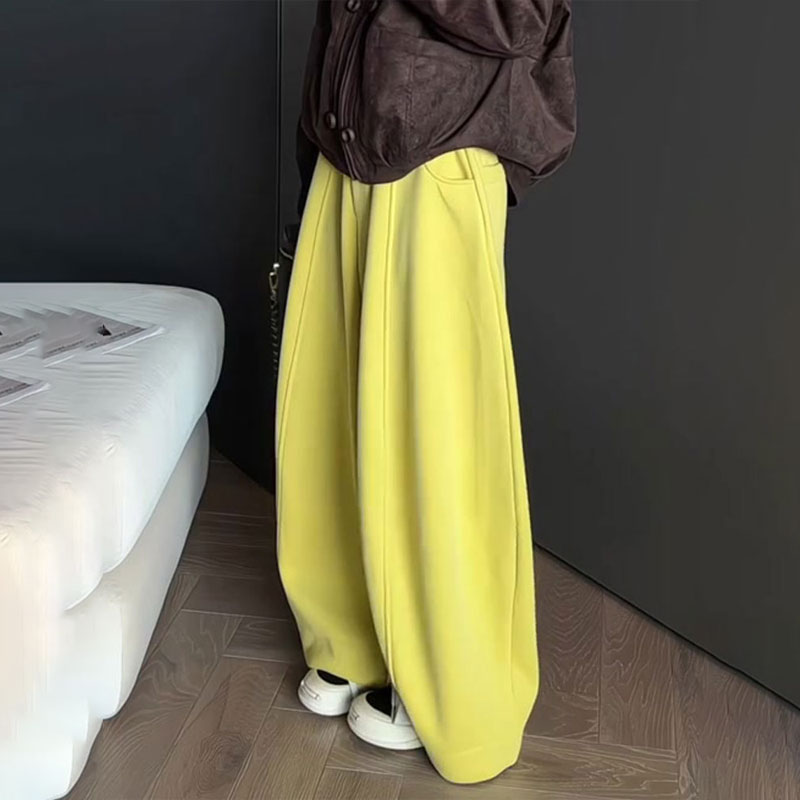 欧货高端定制黄色大码阔腿裤女