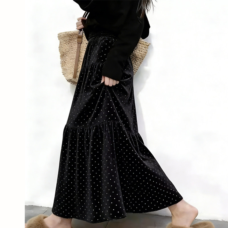 欧货高端定制黑色丝绒大码半身裙女2026早春新款圆点减龄大摆裙子,女装/女士精品,大码半身裙,淘宝优惠券,粉丝福利购,淘宝优惠卷