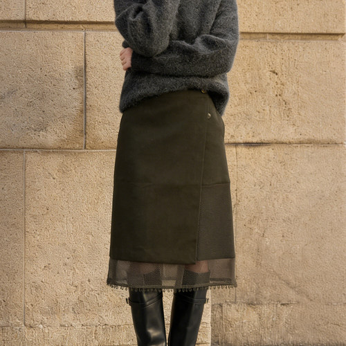 欧货高端定制橄榄绿色大码半身裙