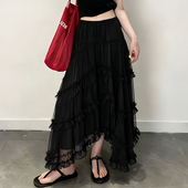 欧货高端定制黑色网纱大码 半身裙女2026春夏新款 不规则多层蛋糕裙