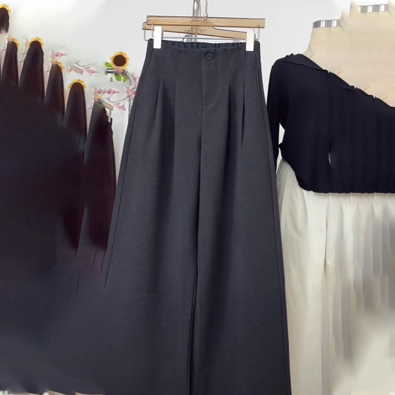 欧货高端定制灰色大码慵懒阔腿裤