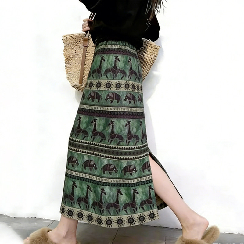 欧货高端定制墨绿色大码半身裙女2026早春新款动物印花小众A字裙,女装/女士精品,大码半身裙,淘宝优惠券,粉丝福利购,淘宝优惠卷