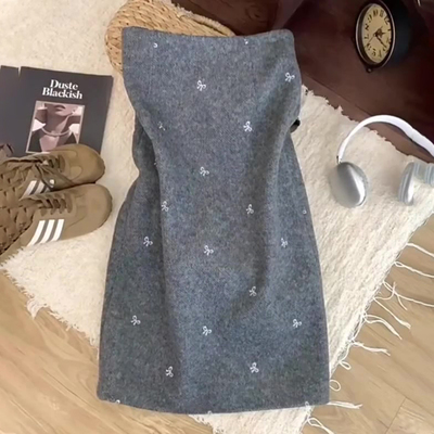 高端定制浅灰色毛呢大码半身裙女