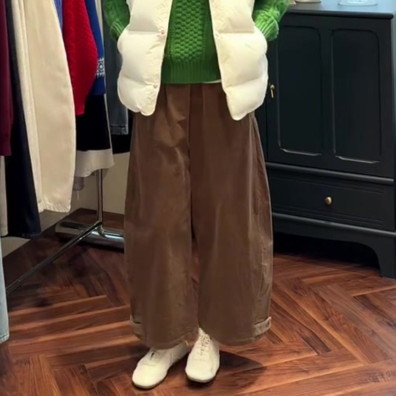 欧货高端定制棕色毛呢大码阔腿裤