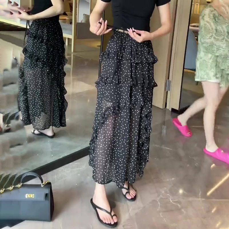 法式温柔风黑色波点半身裙女2025夏季新款设计感不规则时尚a字裙