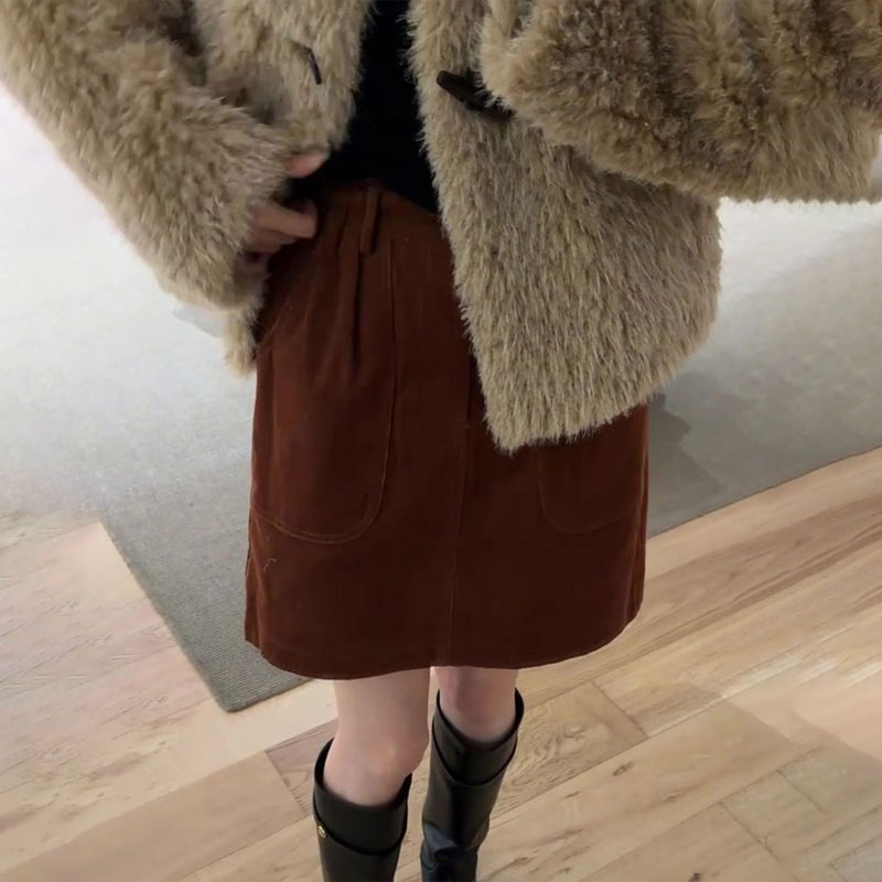 欧货高端定制焦糖棕大码半身裙女