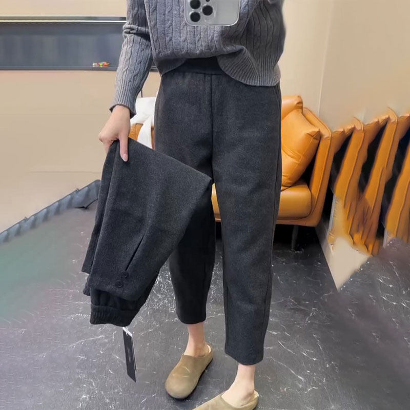 欧货高端定制深灰色毛呢大码阔腿裤女2025冬季新款加厚九分休闲裤,女装/女士精品,大码裤装,淘宝优惠券,粉丝福利购,淘宝优惠卷