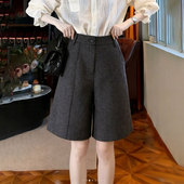 阔腿裤 女2025冬季 新款 高端定制灰色毛呢大码 加厚气质高级感五分裤