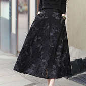 黑色提花蕾丝拼接绝美半身裙2025早秋新款 大码 定制高端精致裙子
