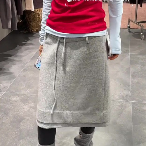 欧货高端定制浅灰色大码半身裙女