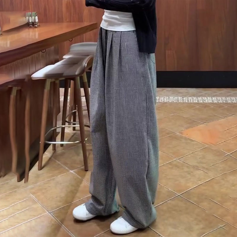 欧货高端灰色格子大码阔腿裤女