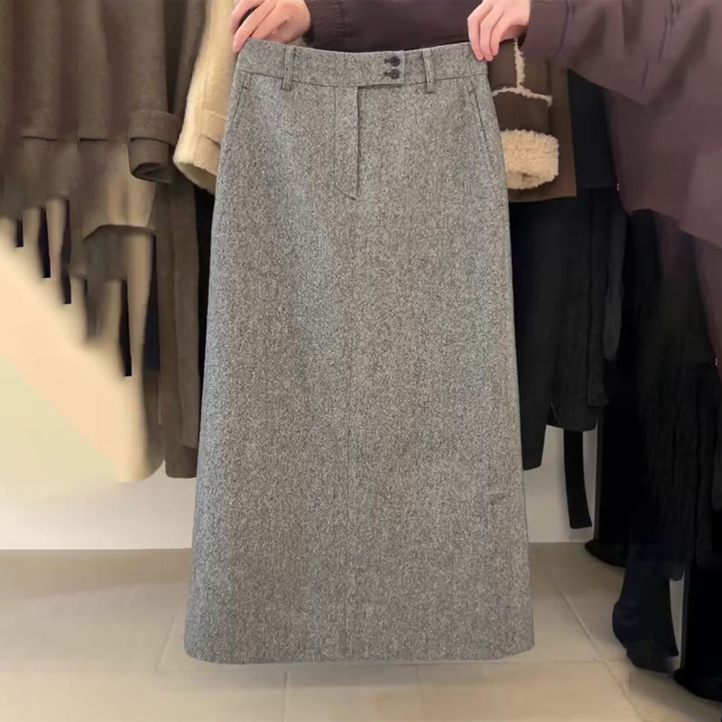 欧货高端定制灰色毛呢大码半身裙