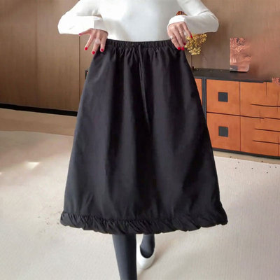 欧货高端定制黑色大码半身花苞裙