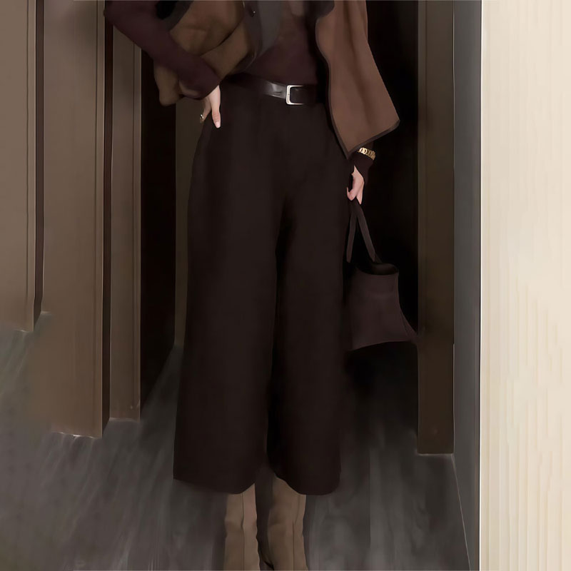 欧货高端定制棕色大码阔腿裤女