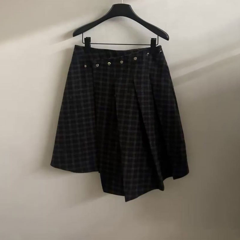 高端定制黑色格子大码半身裙女