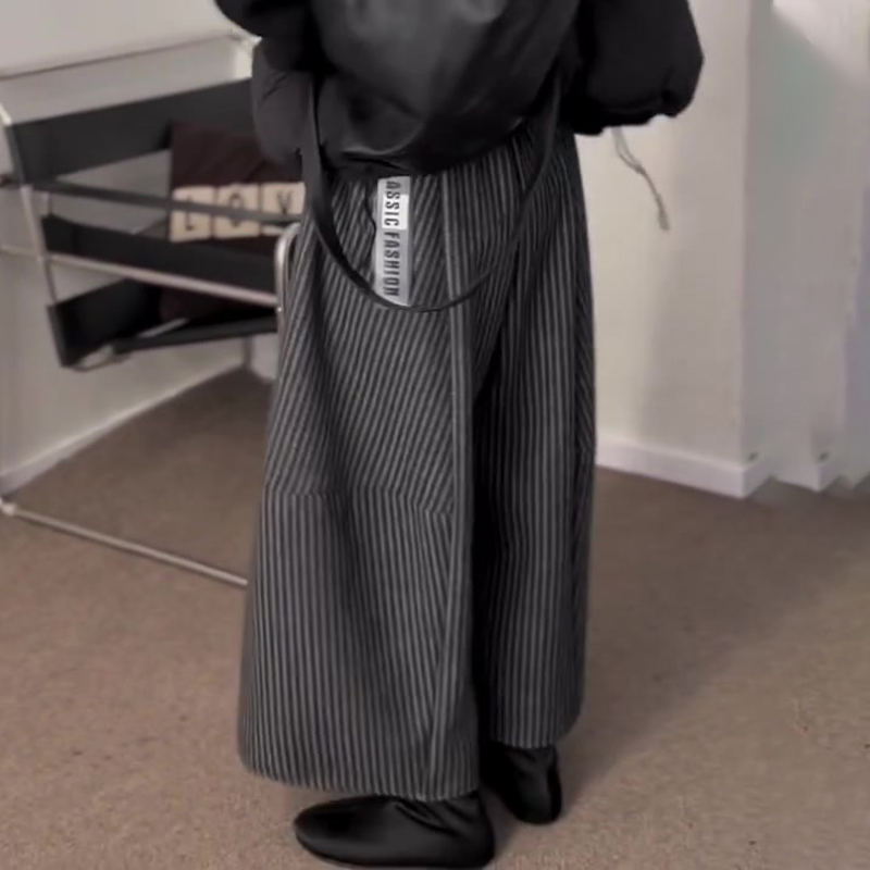 欧货高端定制黑灰色毛呢阔腿裤女