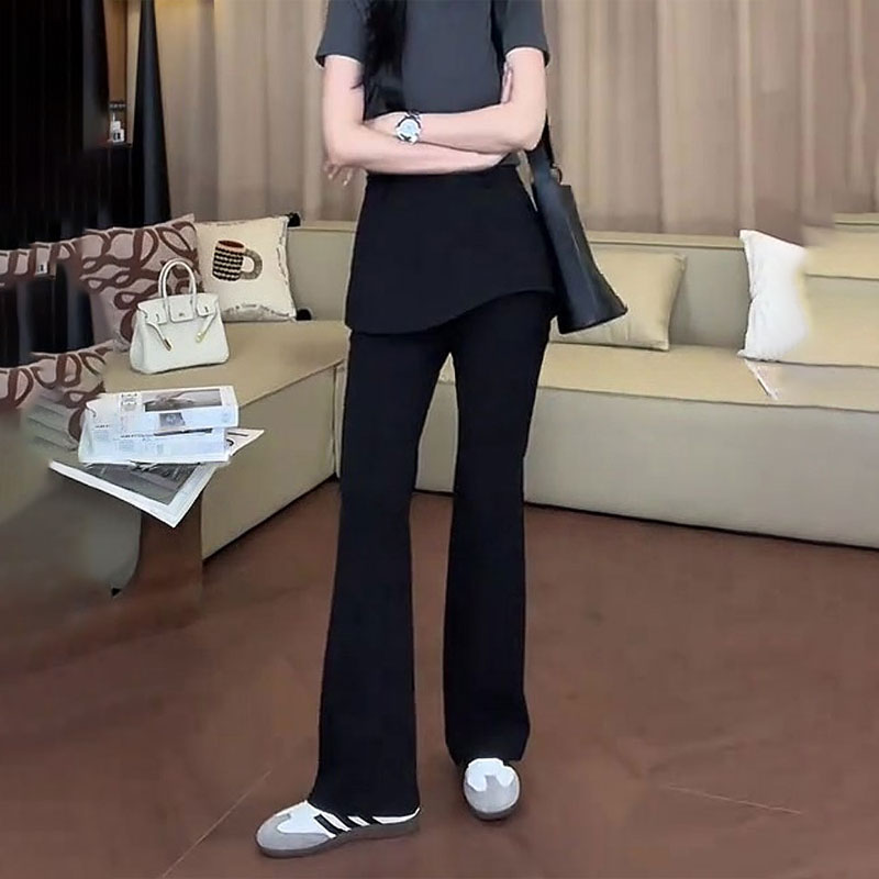 欧货定制黑色大码挡片式微喇裤女