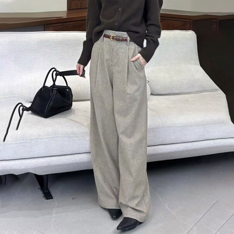 高级感定制灰色大码阔腿西装裤女
