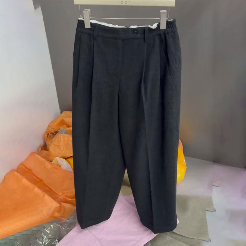 高端定制灰色褶皱大码阔腿裤女