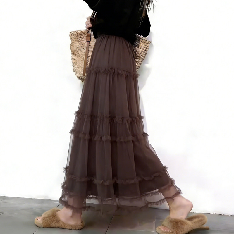 欧货高端定制咖色网纱大码半身裙女2026早春新款轻熟风多层蛋糕裙,女装/女士精品,大码半身裙,淘宝优惠券,粉丝福利购,淘宝优惠卷