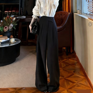阔腿裤 裤 女2025冬季 加厚垂顺感西装 新款 欧货高端定制黑色毛呢大码