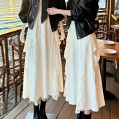 新款 欧货高端定制白色蕾丝大码 半身裙女2025冬季 加厚轻奢大摆裙子