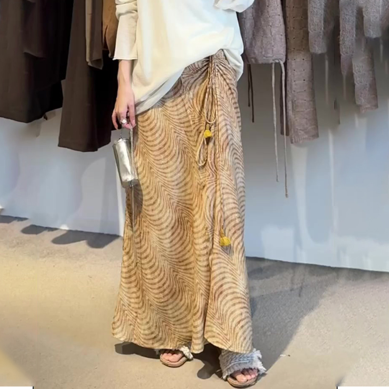 欧货高端定制黄色纹理大码半身裙