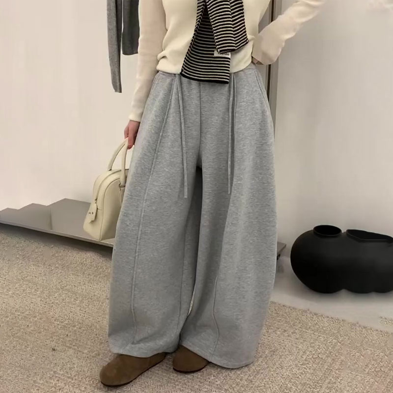 欧货高端定制灰色大码阔腿裤女