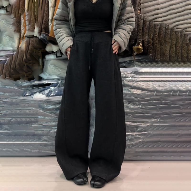 欧货高端定制黑色毛呢大码阔腿裤