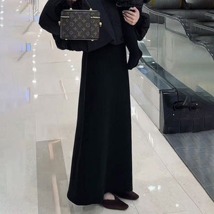 加厚高级气质A字长裙 新款 欧货高端定制黑色大码 半身裙女2025冬季