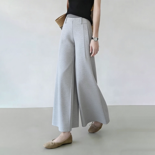 欧货高端定制浅灰色大码阔腿裤女